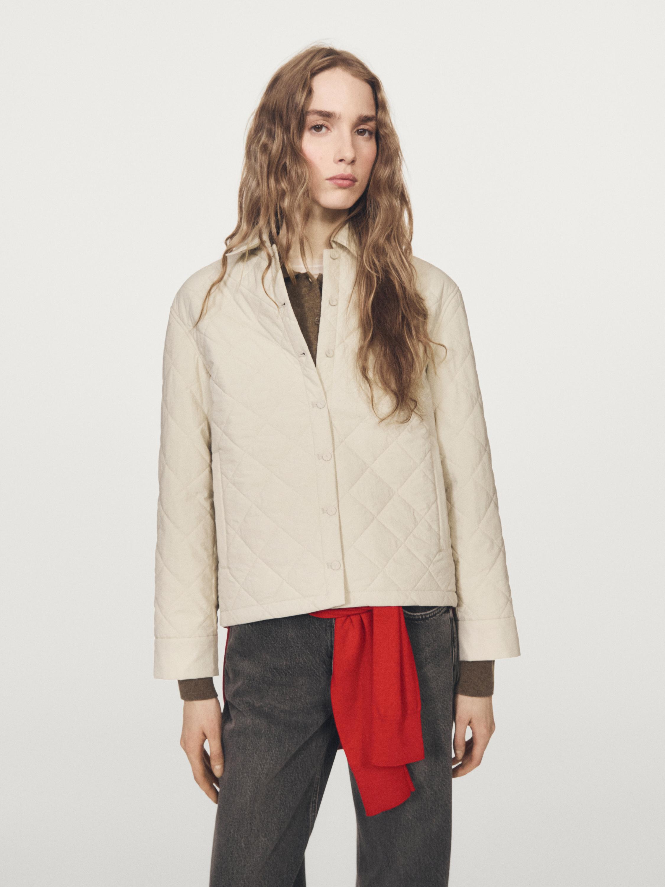 Short quilted jacket with shirt collar